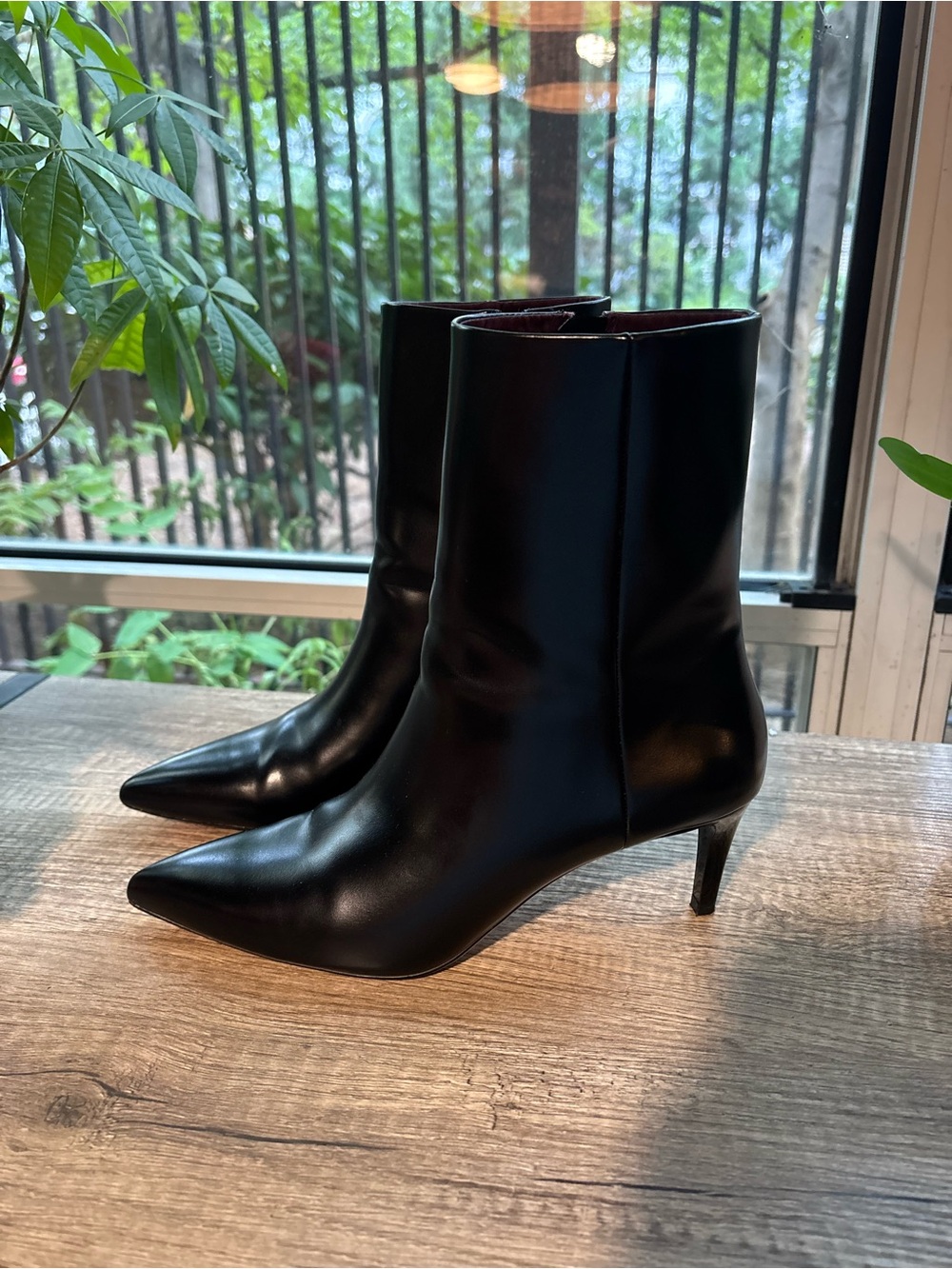 H&M Black Pointed-Toe Kitten Heel Ankle Boots